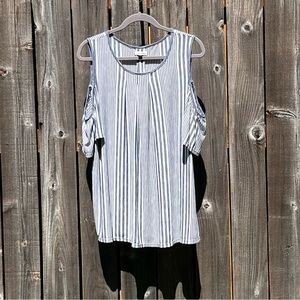 Max Studio blue striped cold shoulder top size 1X